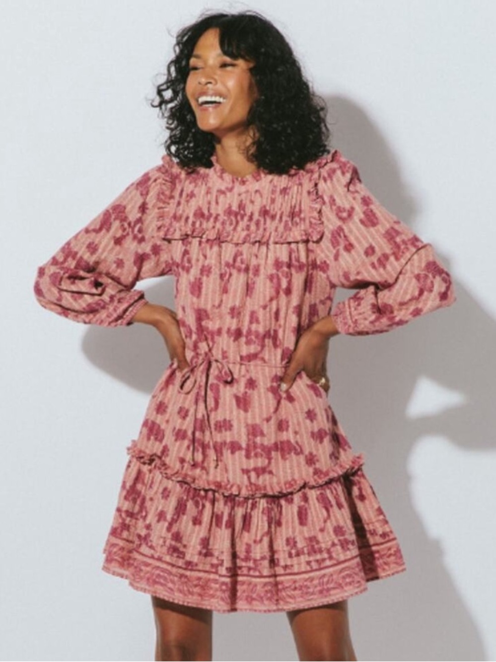 Cleobella Opal Cotton Blend Mini Dress in Pink Batik Size S